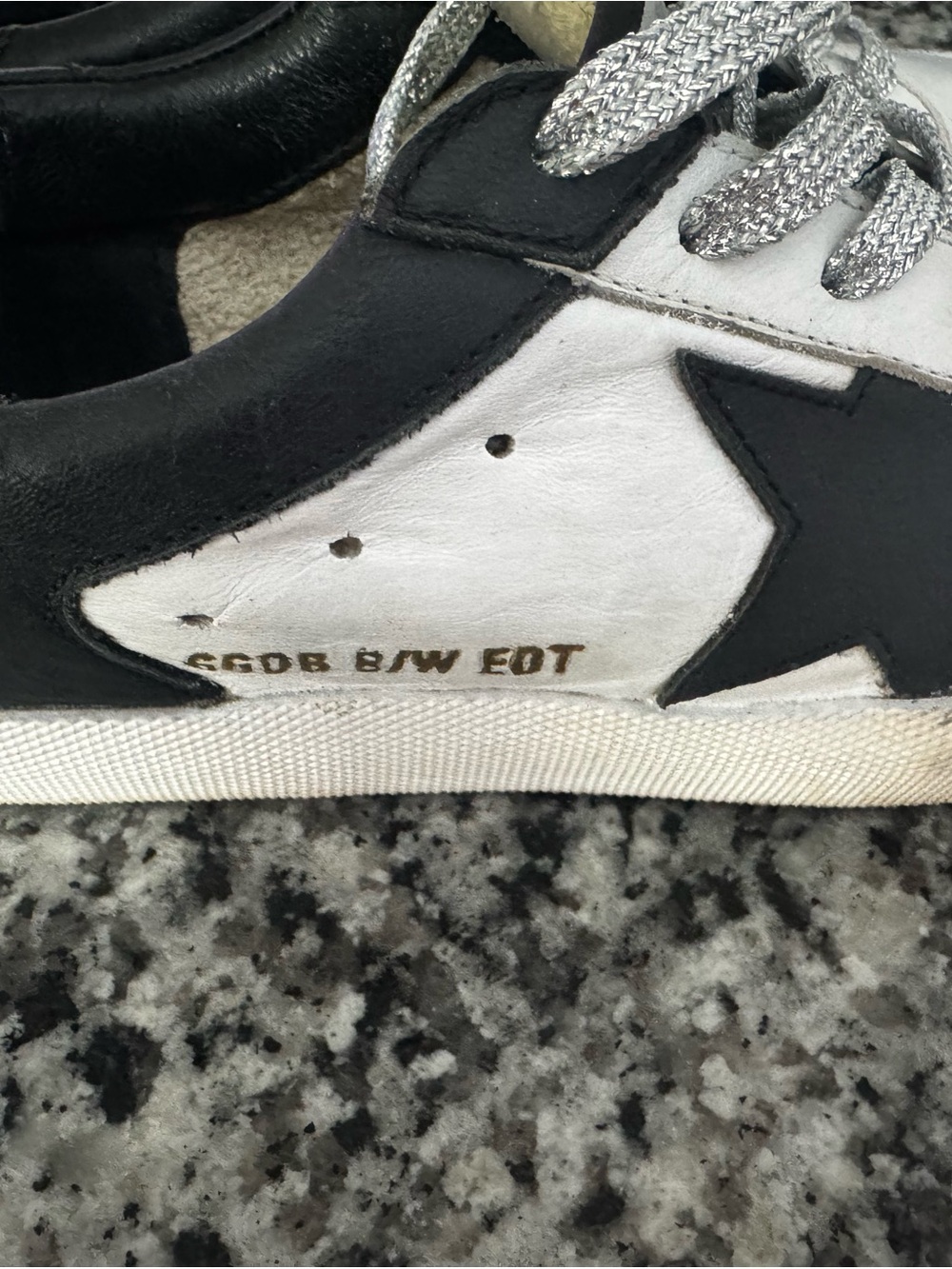 Golden Goose Authentic Superstars Black & White Star Sneakers with Silver Laces